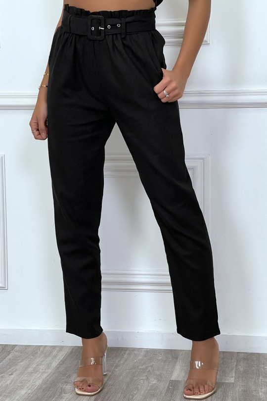 Pantalon tailleur noir coupe droite avec ceinture - 6