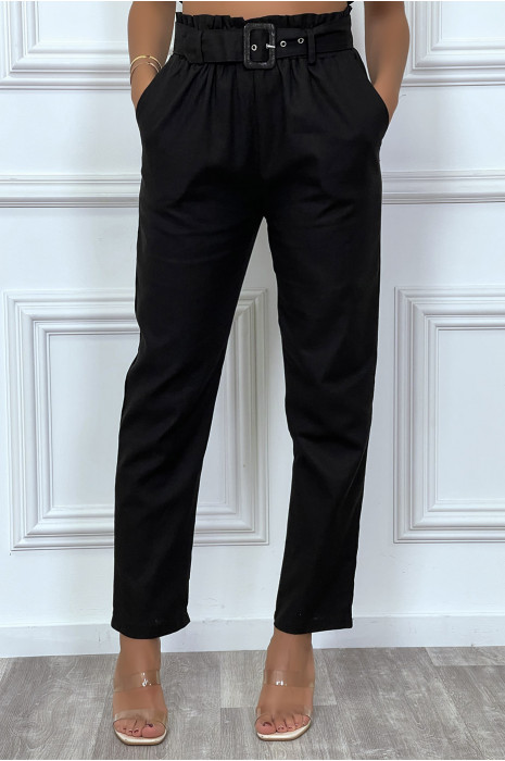 Pantalon tailleur noir coupe droite avec ceinture - 7