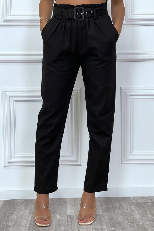 Pantalon tailleur noir coupe droite avec ceinture - 7