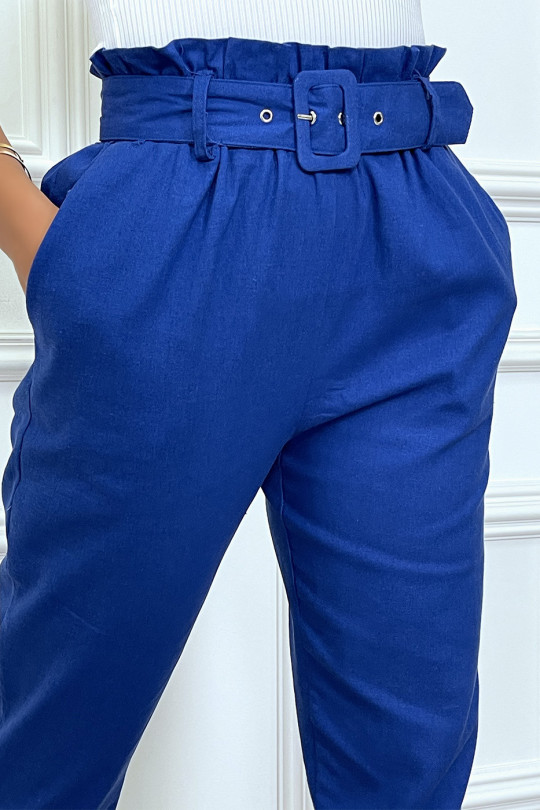 Pantalon tailleur bleu royal coupe droite avec ceinture - 1