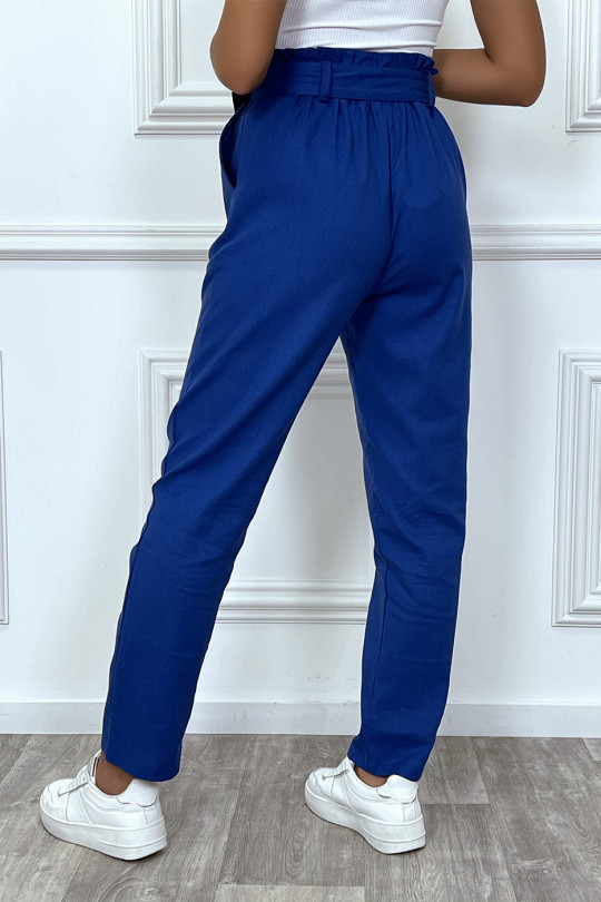 Pantalon tailleur bleu royal coupe droite avec ceinture - 2