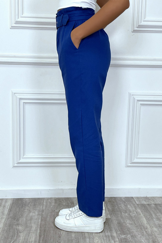 Pantalon tailleur bleu royal coupe droite avec ceinture - 3