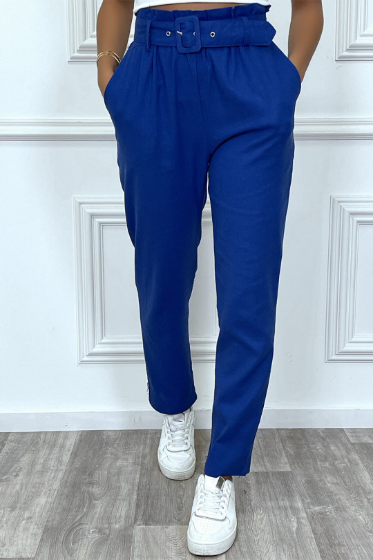 Pantalon tailleur bleu royal coupe droite avec ceinture - 4