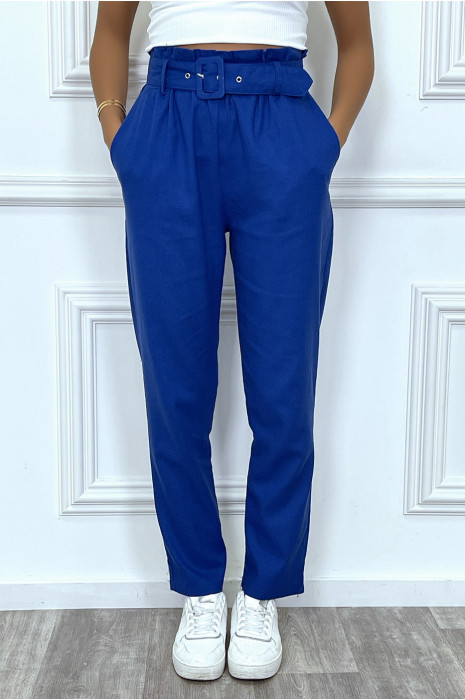 Pantalon tailleur bleu royal coupe droite avec ceinture - 5
