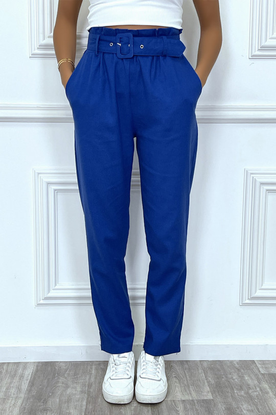 Pantalon tailleur bleu royal coupe droite avec ceinture - 5