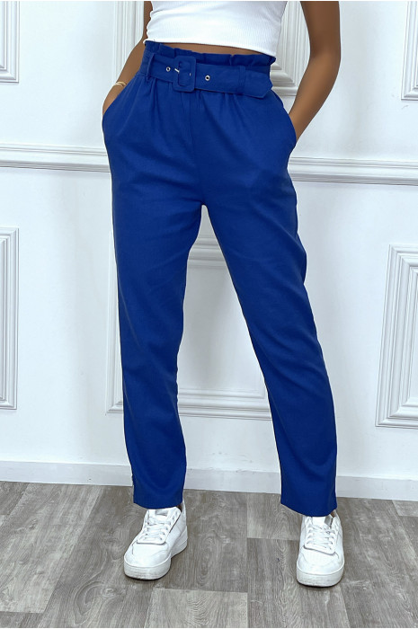 Pantalon tailleur bleu royal coupe droite avec ceinture - 6