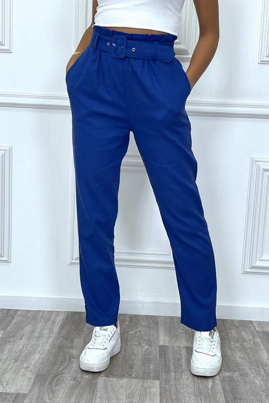 Pantalon tailleur bleu royal coupe droite avec ceinture - 6