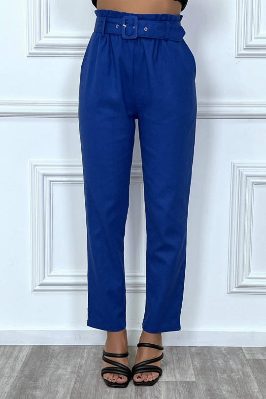 Pantalon tailleur bleu royal coupe droite avec ceinture - 7