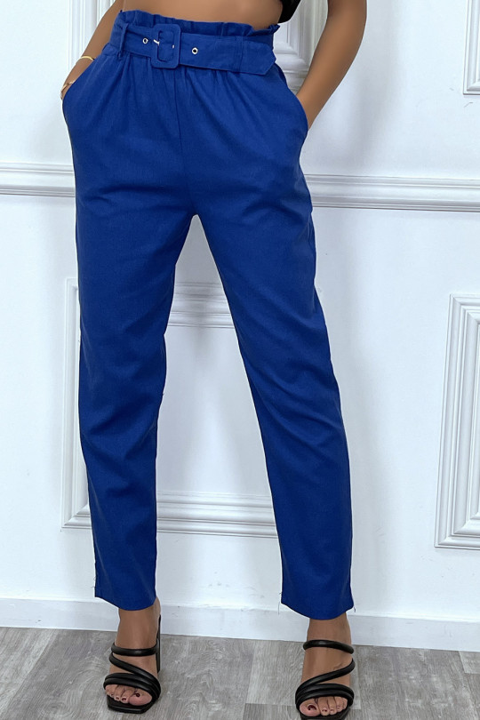 Pantalon tailleur bleu royal coupe droite avec ceinture - 8