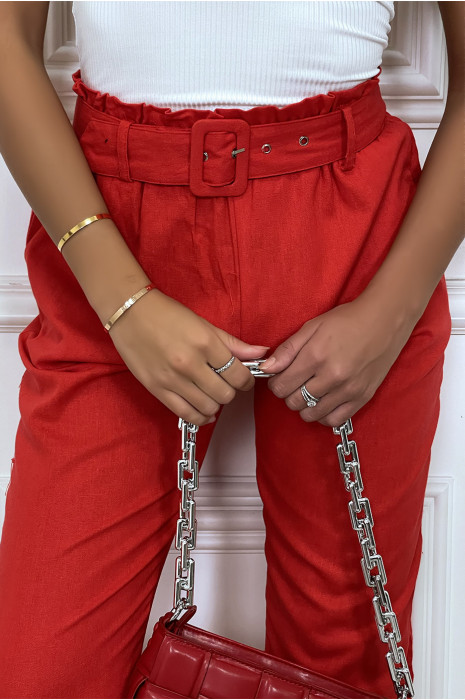 Pantalon tailleur rouge coupe droite avec ceinture - 1