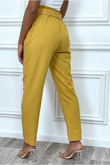Pantalon tailleur moutarde coupe droite avec ceinture - 1