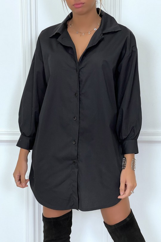 Robe chemise noire asymétrique en coton - 1