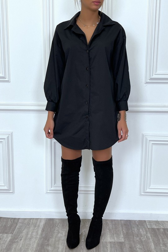 Robe chemise noire asymétrique en coton - 2