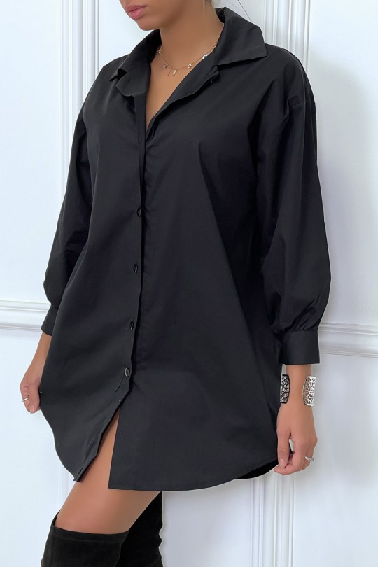 Robe chemise noire asymétrique en coton - 4