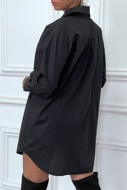 Robe chemise noire asymétrique en coton - 5