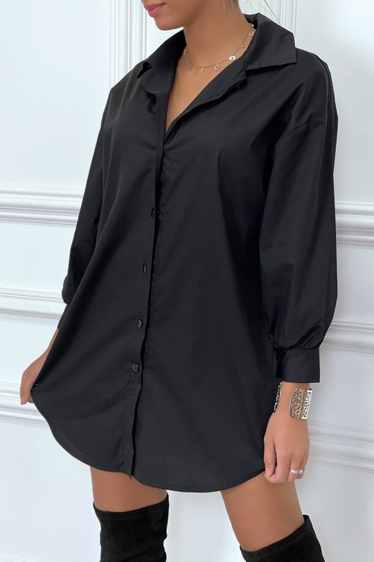 Robe chemise noire asymétrique en coton - 6