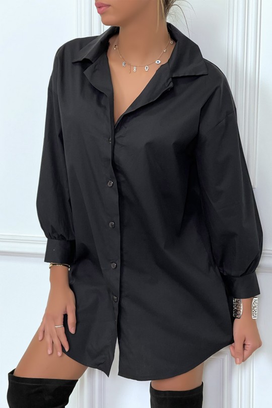 Robe chemise noire asymétrique en coton - 8