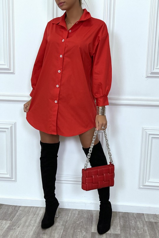 Robe chemise rouge asymétrique en coton - 2
