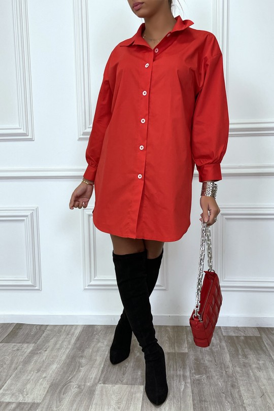 Robe chemise rouge asymétrique en coton - 4