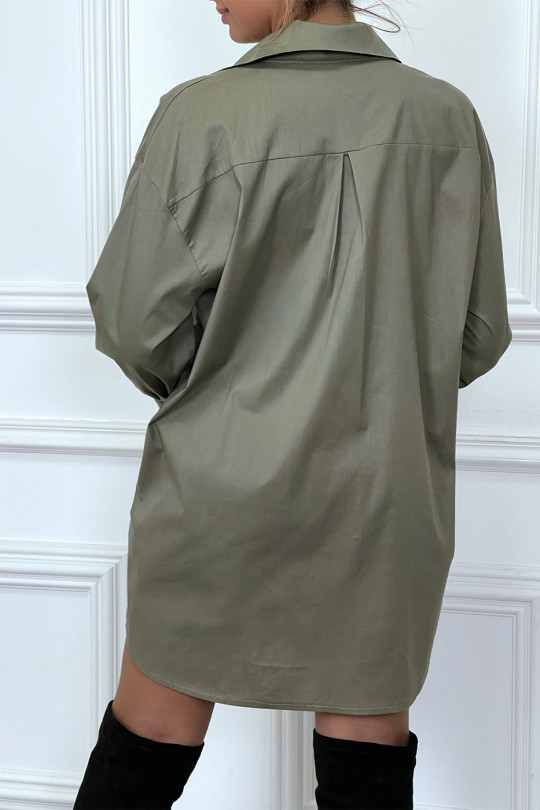 Robe chemise kaki asymétrique en coton - 4