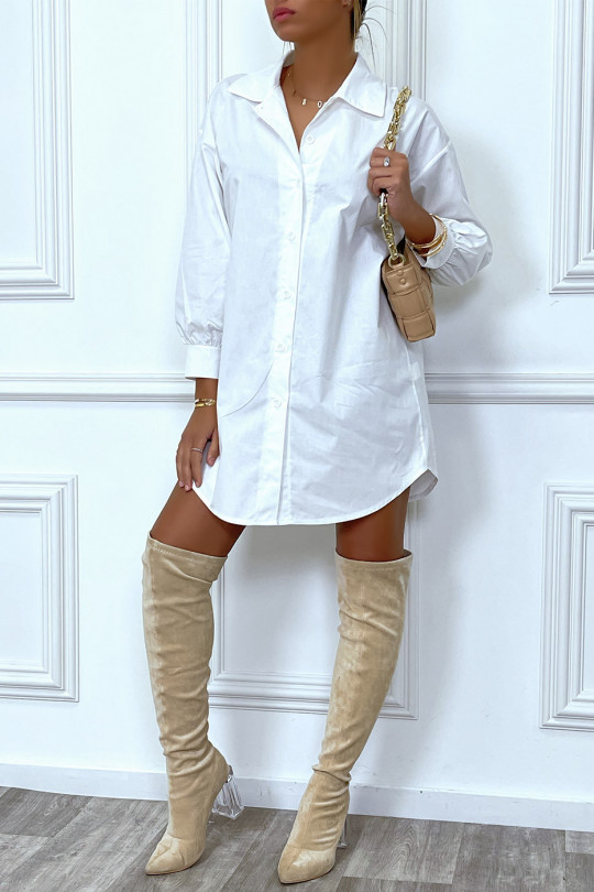 Robe chemise blanche asymétrique en coton - 2