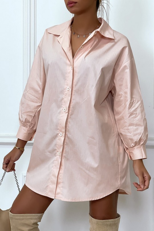 Robe chemise rose asymétrique en coton - 1