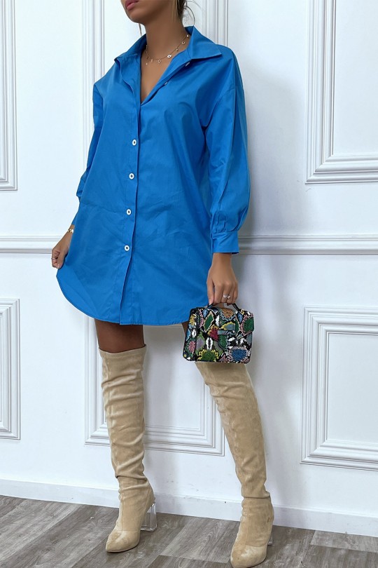 Robe chemise bleue asymétrique en coton - 4