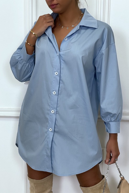 Turquoise asymmetrical cotton shirt dress - 2