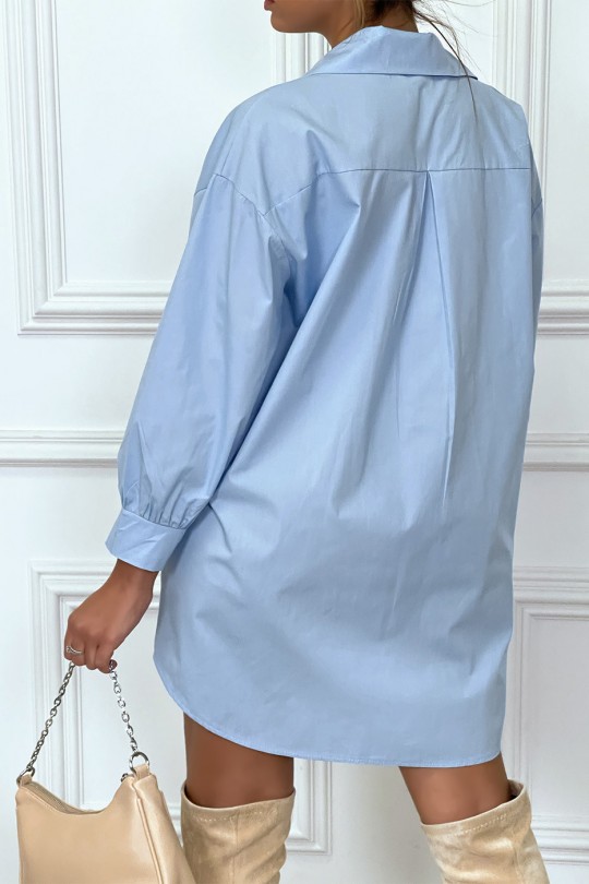 Turquoise asymmetrical cotton shirt dress - 3