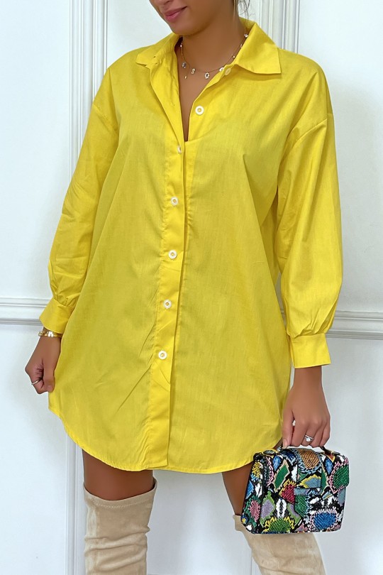 Robe chemise jaune asymétrique en coton - 2
