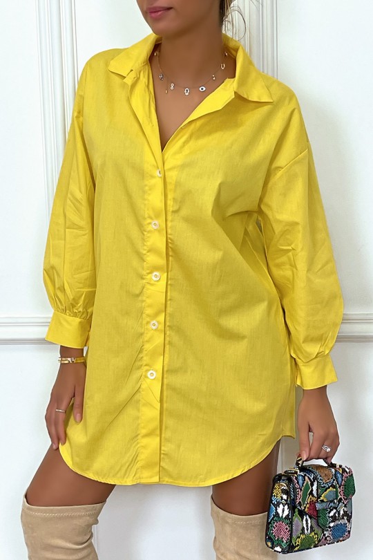 Robe chemise jaune asymétrique en coton - 1