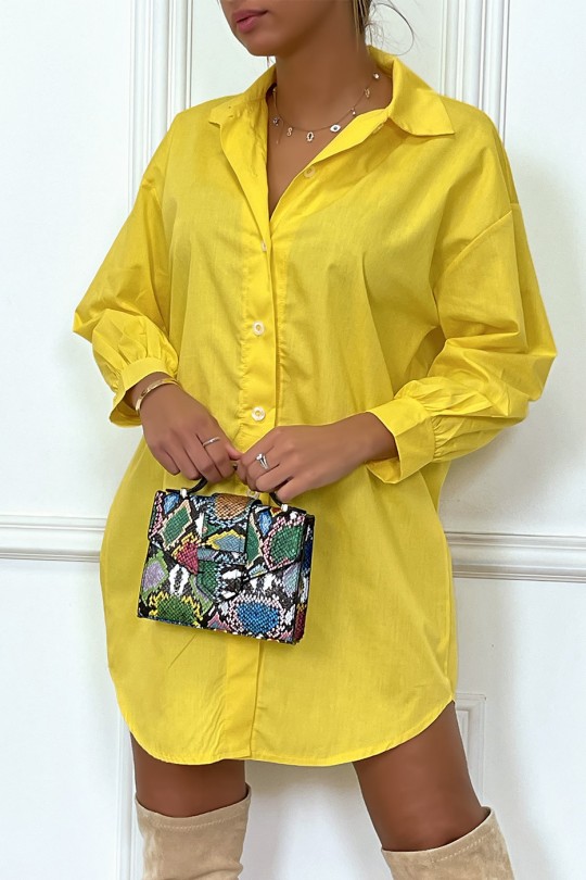 Robe chemise jaune asymétrique en coton - 3