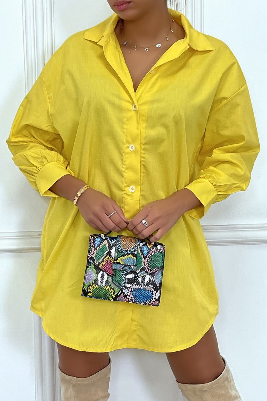 Robe chemise jaune asymétrique en coton - 4