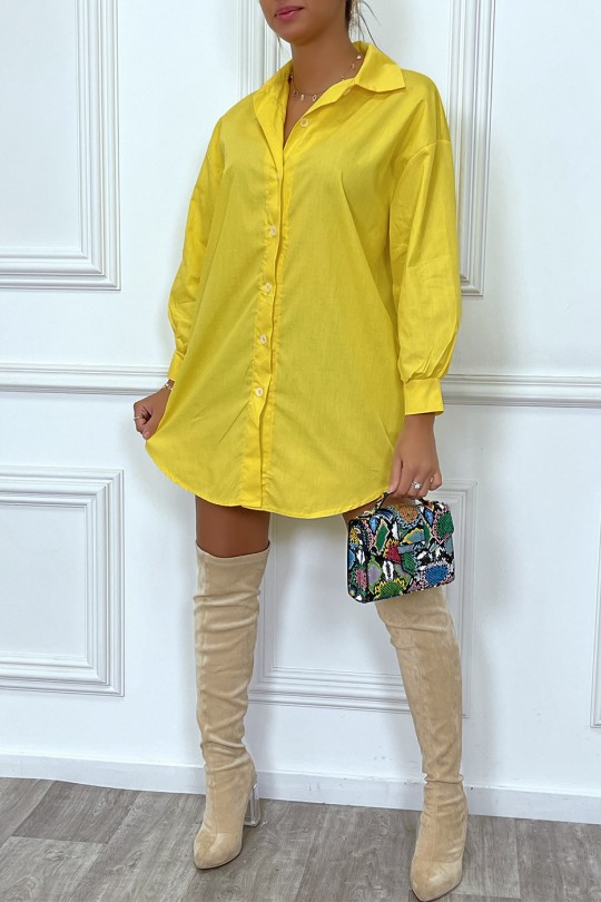 Robe chemise jaune asymétrique en coton - 5