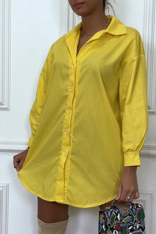 Robe chemise jaune asymétrique en coton - 6