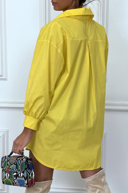 Robe chemise jaune asymétrique en coton - 7