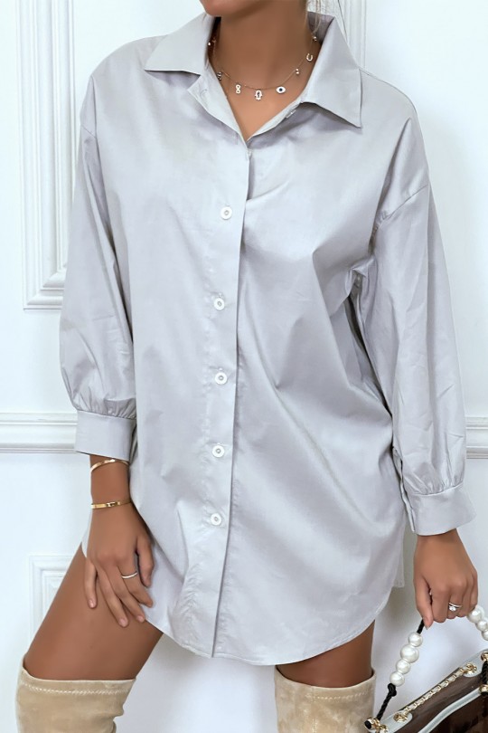 Robe chemise grise asymétrique en coton - 1
