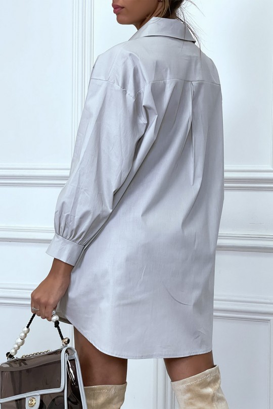 Robe chemise grise asymétrique en coton - 5