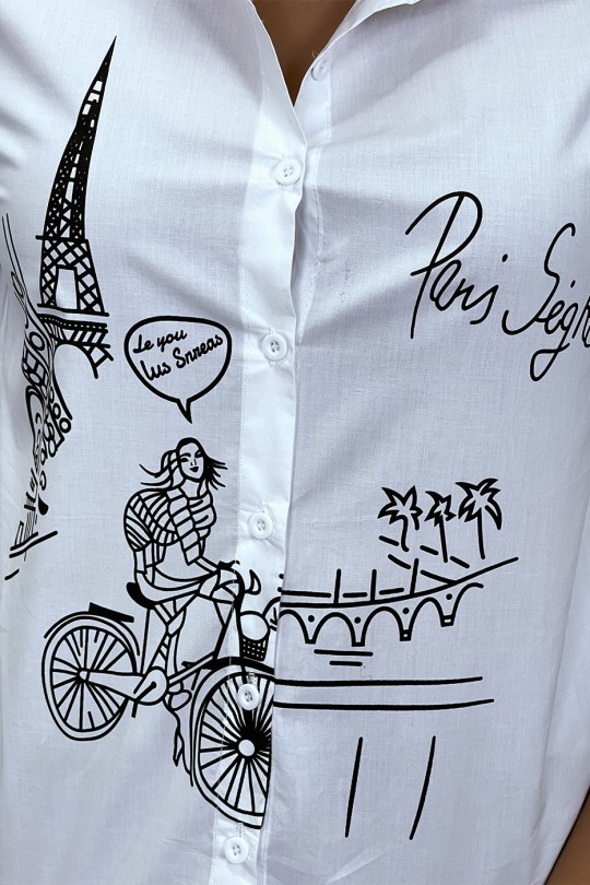 Wit getailleerd overhemd met Paris illustratie - 1
