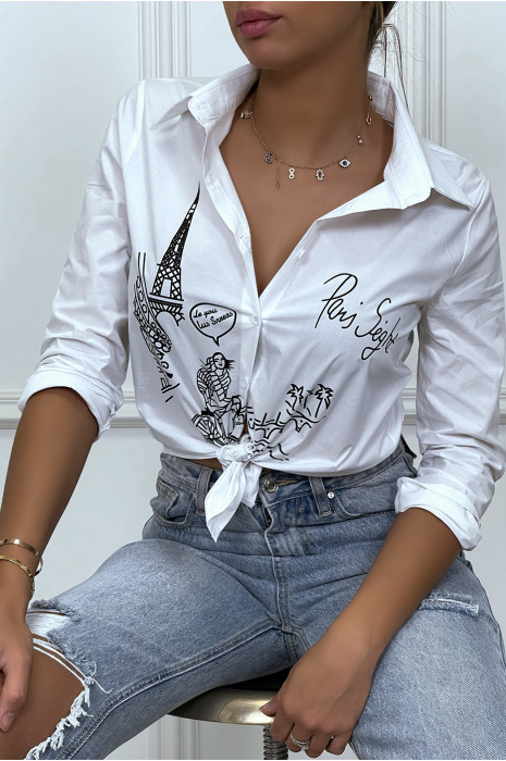 White fitted shirt with Paris illustration - 4