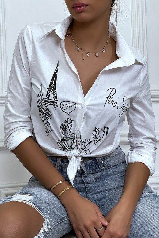 White fitted shirt with Paris illustration - 5
