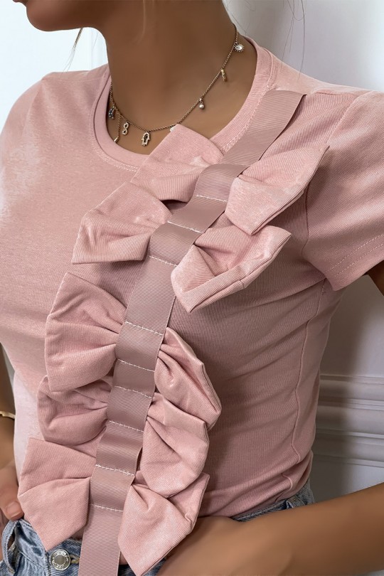 Tee-shirt rose à noeud et rubans - 3
