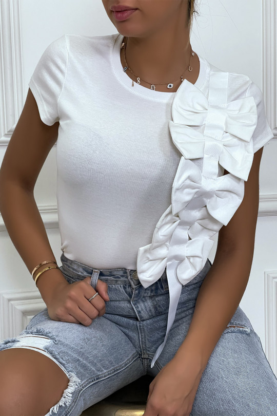 Tee-shirt blanc à noeud et rubans - 3