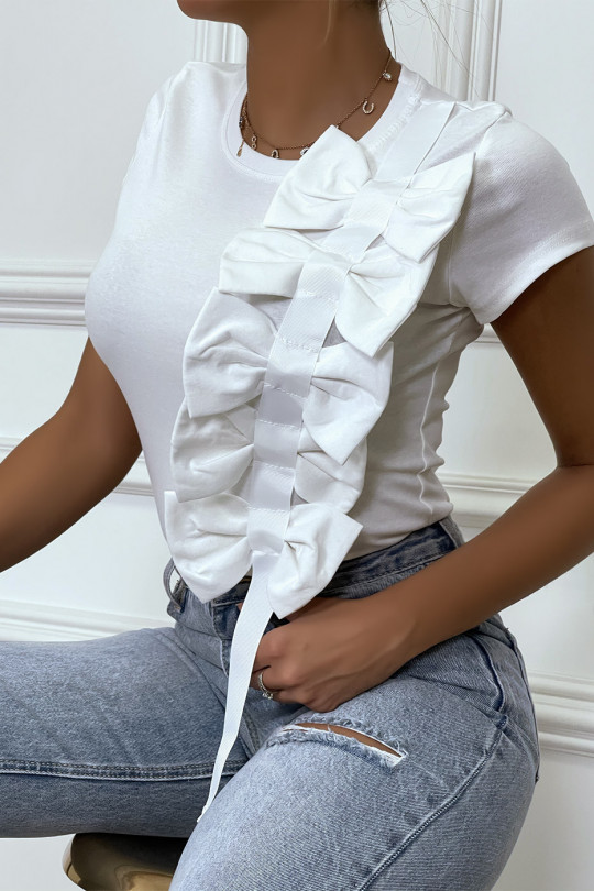 Tee-shirt blanc à noeud et rubans - 4