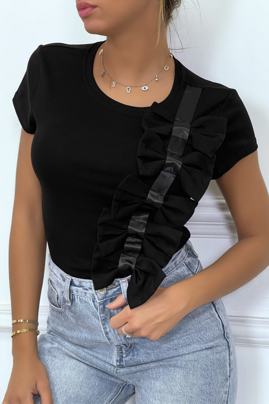 Black T-shirt with bow and ribbons - 2