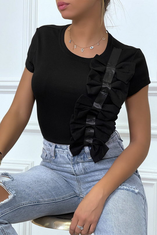 Tee-shirt noir à noeud et rubans - 3