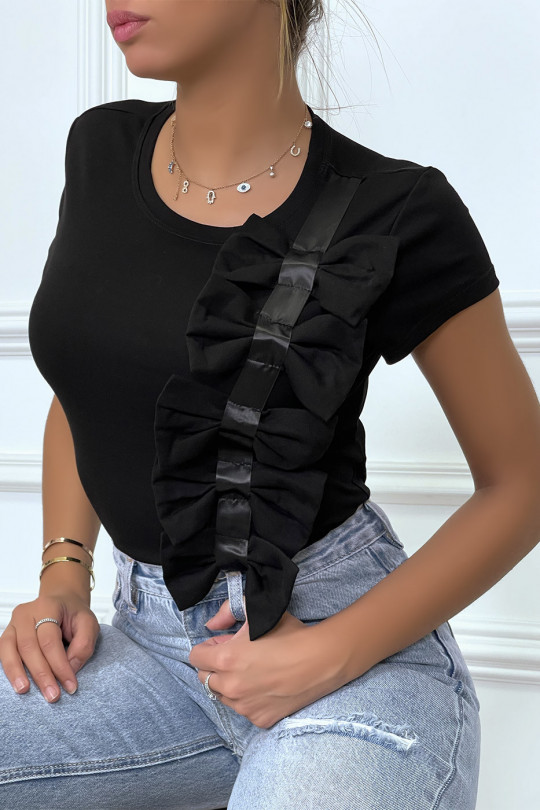 Tee-shirt noir à noeud et rubans - 4
