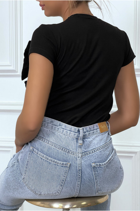 Black T-shirt with bow and ribbons - 5