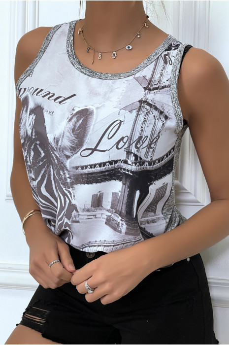 Gray tank top with illustration - 1