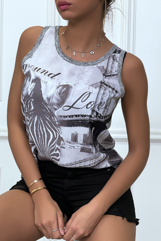 Gray tank top with illustration - 3